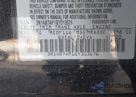 2016 Nissan Sentra S z USA, uszkodzony, nr VIN 3N1AB7AP1GY313676